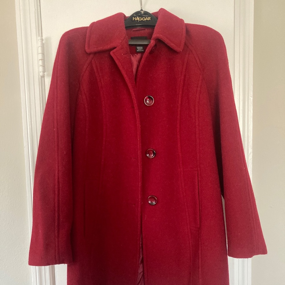 Red wool pea coat